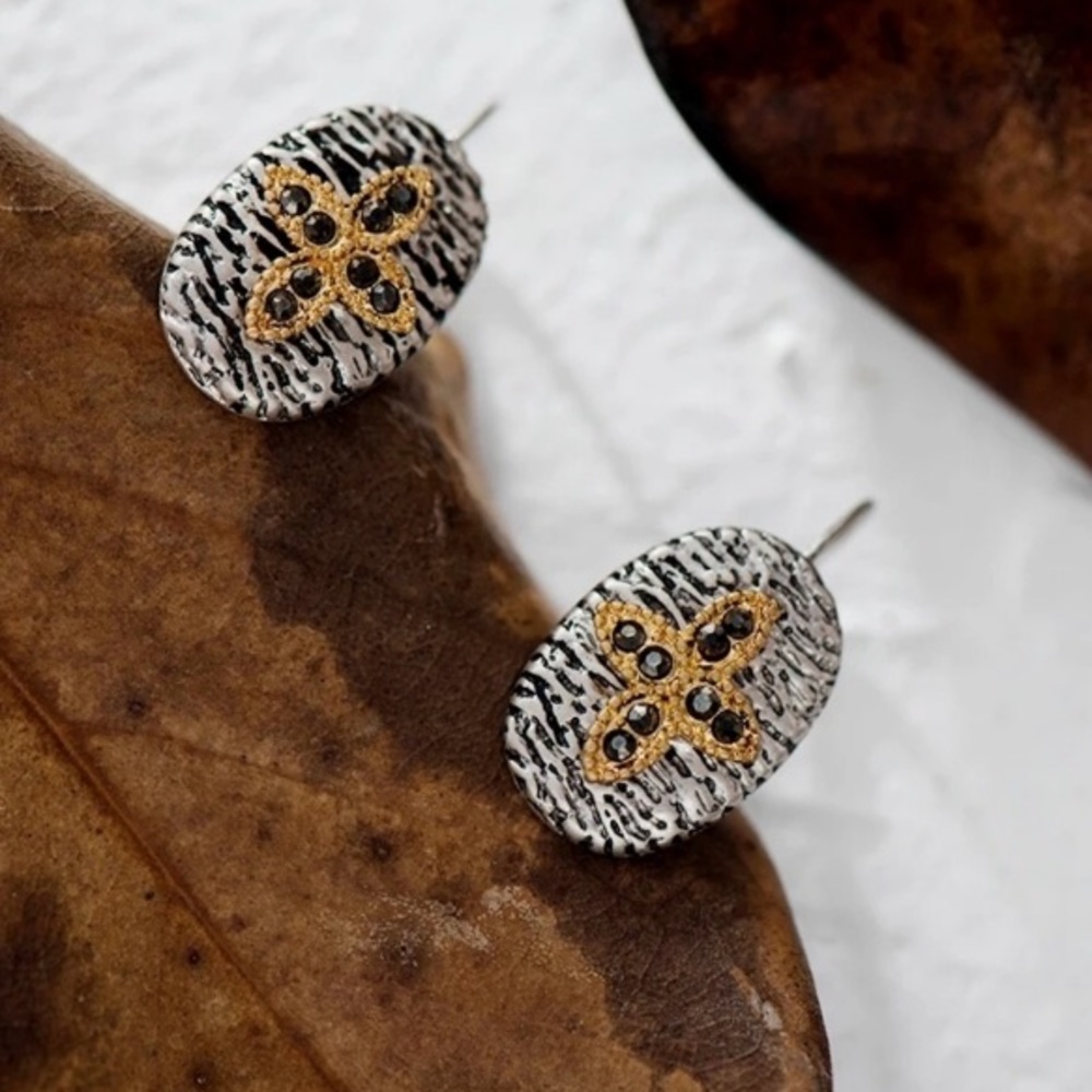 Hematite EARRINGS Cross Dangle Hinge Earrings Silver Gold